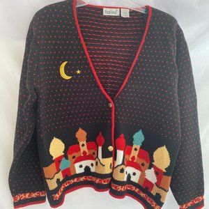 That's me! Long Sleeve V-Neck Button Up Christmas Sweater EUC Women's Size Large